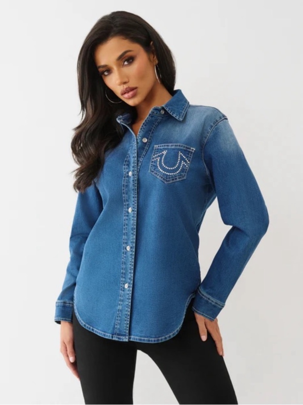 NEW! True Religion Western Longsleeve Chambray Button-Down Shirt Medium